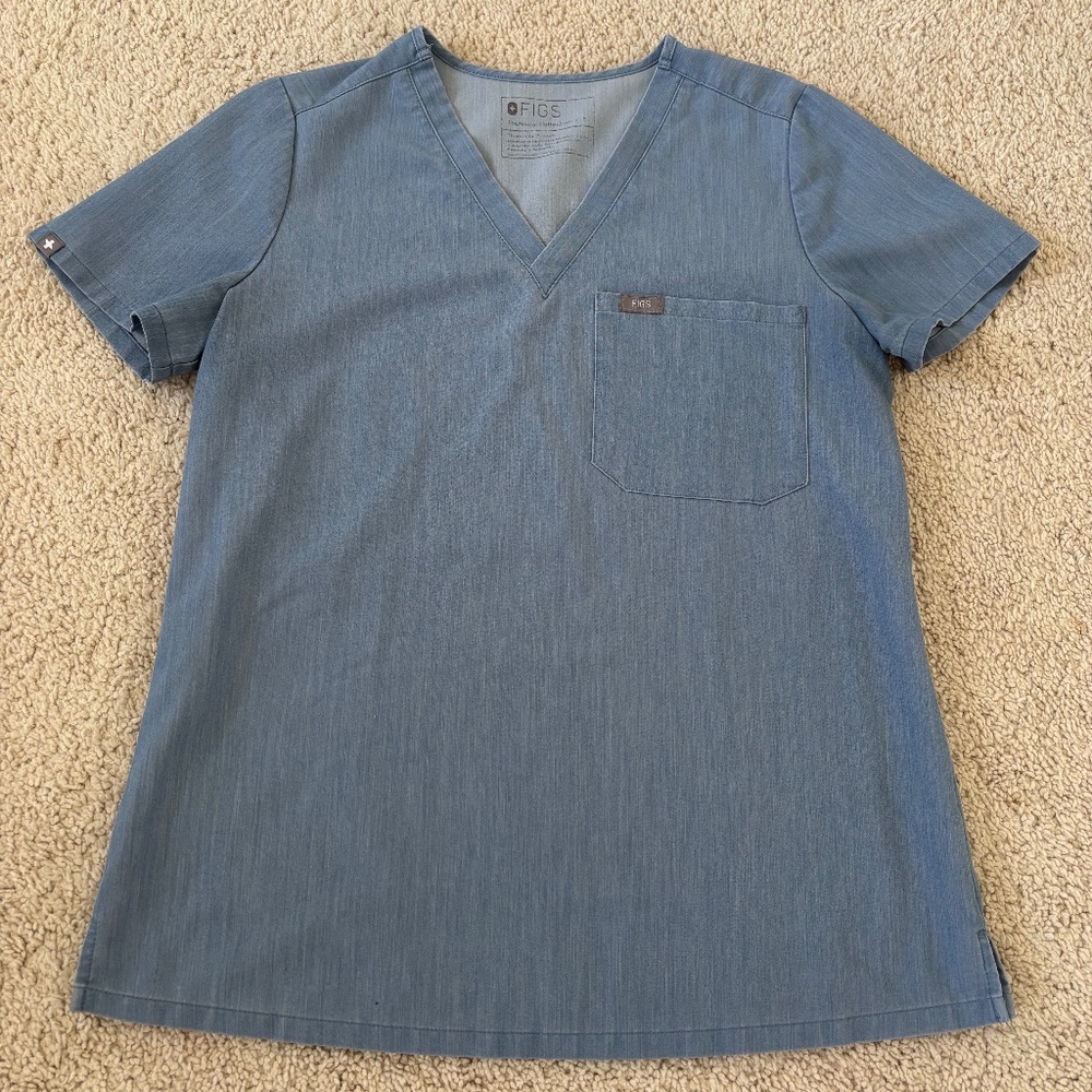 Figs Women's Denim-Blue V-Neck Scrub Top